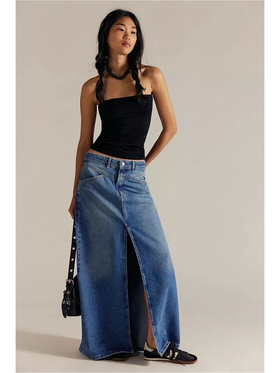 Free People Dresses & Skirts - Free People We The Free Come As You Are Denim Maxi Skirt Sapphire Blue With Slit